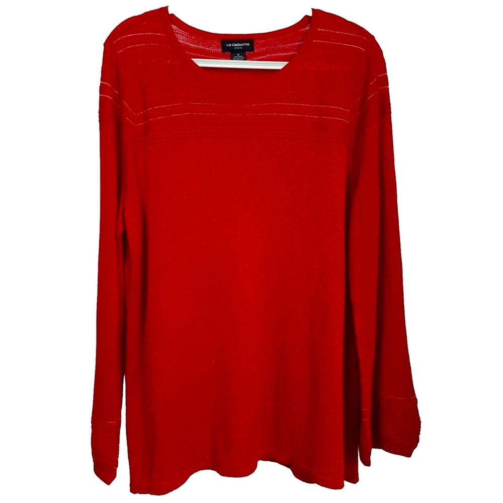 Liz Claiborne Woman Round Neck Balloon Sleeve Shimmer Red Sweater Size 1X